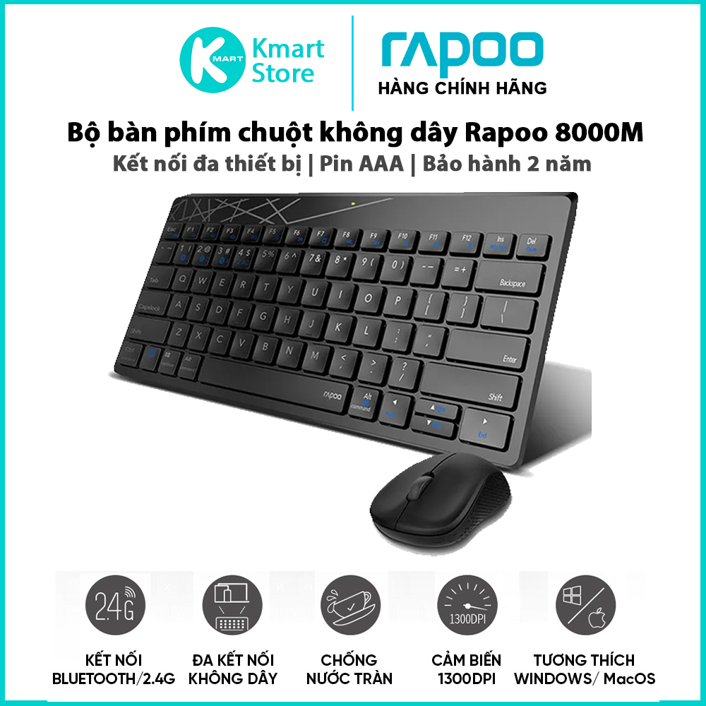 Bộ bàn phím chuột không dây Rapoo 8000M - Hàng Chính Hãng