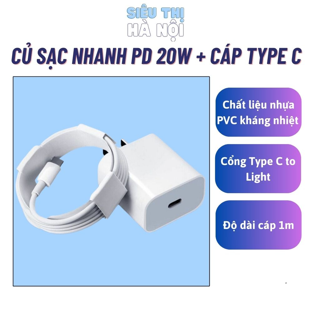 Sạc nhanh (Củ PD 20W+Cáp Type-C ) cho điện thoại