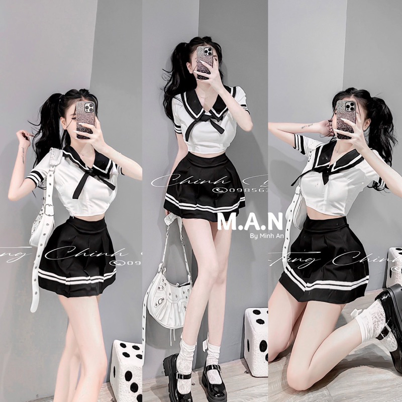 Set thuỷ thủ áo croptop chân váy xinh siêu tôn dáng