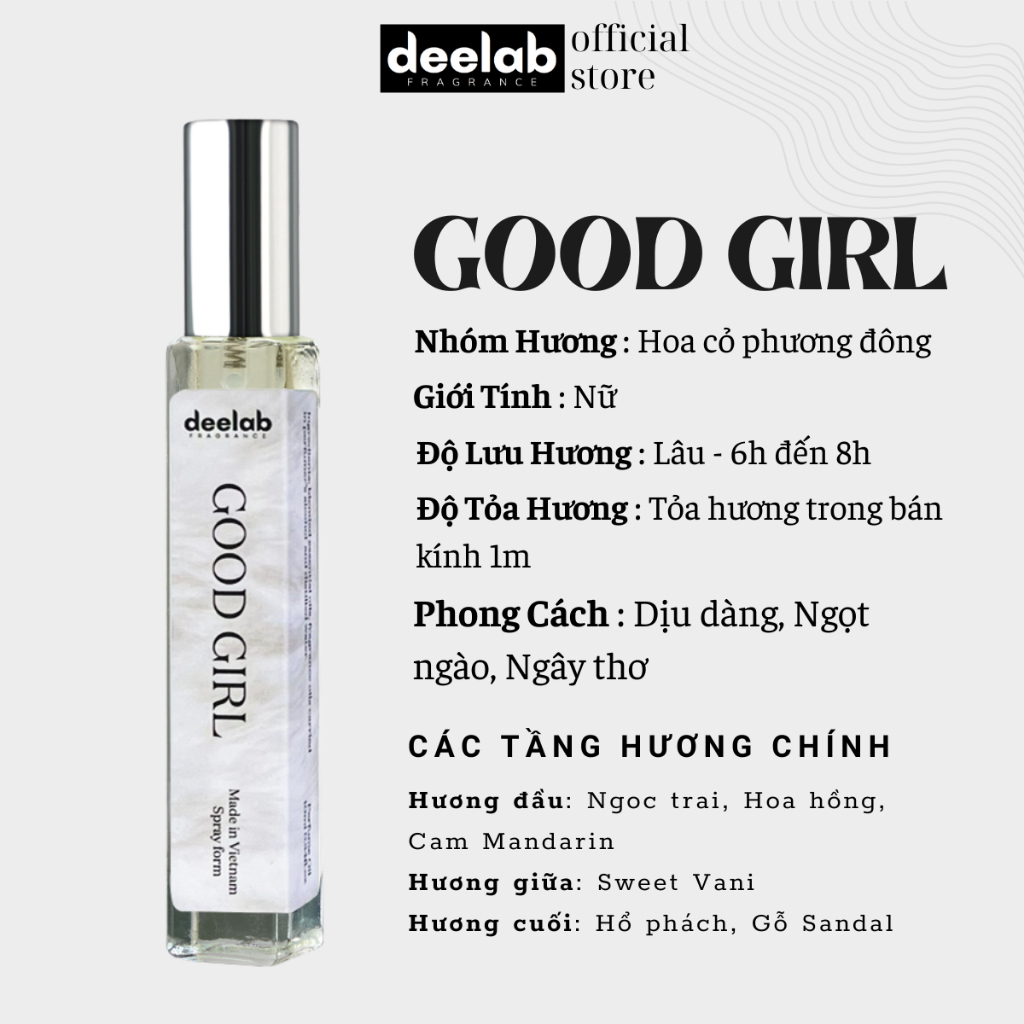 [DEELAB GOOD GIRL] Tinh Dầu Nước Hoa Nữ Deelab Good Girl Cá Tính, Ngọt Ngào 10ml - Dạng Xịt Tiện Lợi