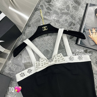 Váy Cổ Yếm Nơ Đính Đá Xoài Muse