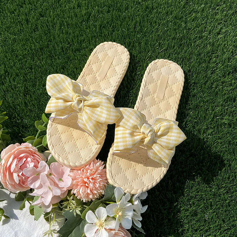 Dép Giả Cói JOLII.SG Phối Họa Tiết Nơ Caro Xinh Xắn Phong Cách Nhẹ Nhàng - Thích Hợp Dạo Phố, Đi Chơi