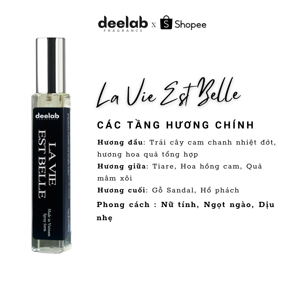 Tinh Dầu Nước Hoa Nữ Deelab La Vie est Belle L'Éclat L'Eau de Toilette 10ml, Ngọt Ngào, Thơm Mát - Dạng Xịt