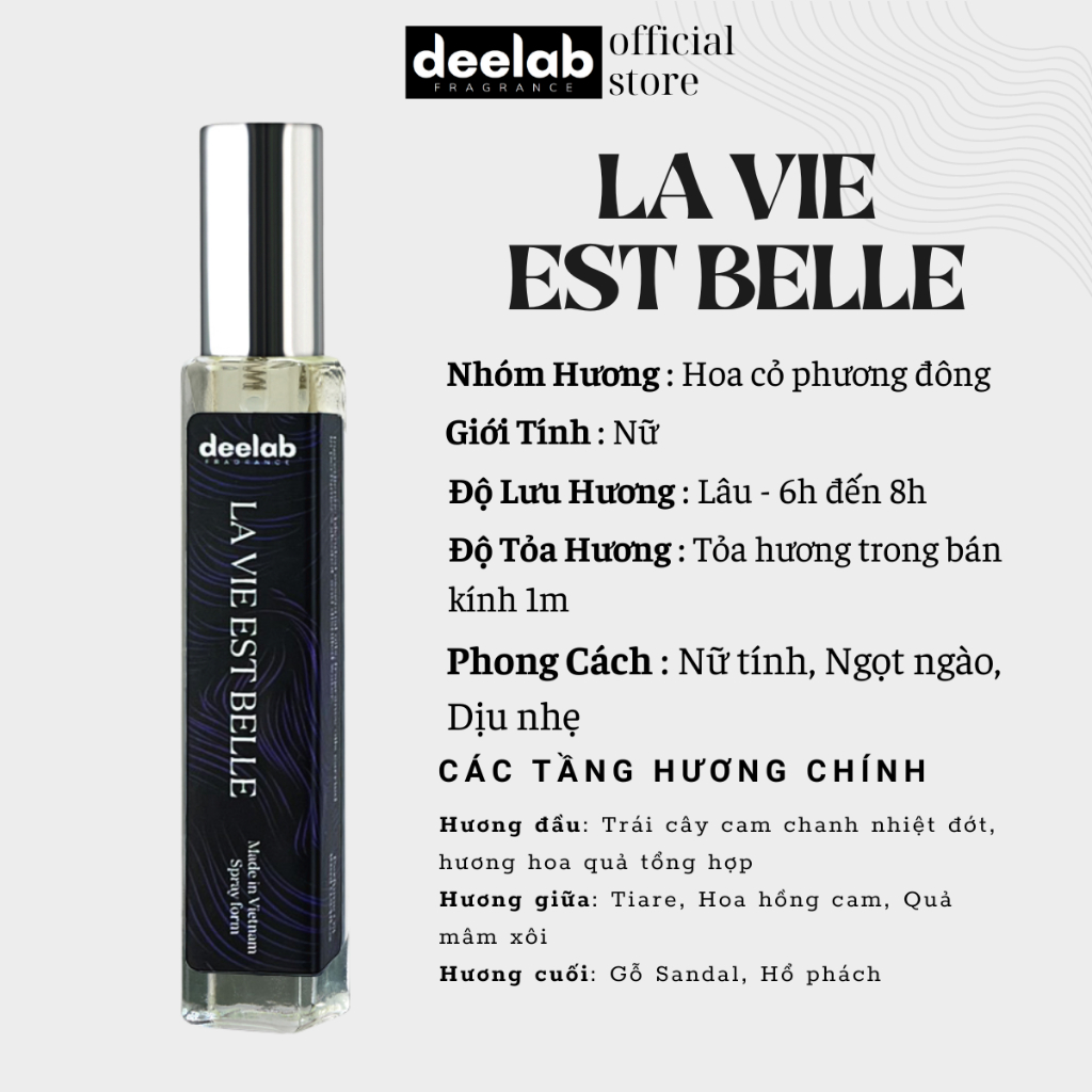 Tinh Dầu Nước Hoa Nữ Deelab La Vie est Belle L'Éclat L'Eau de Toilette 10ml, Ngọt Ngào, Thơm Mát - Dạng Xịt