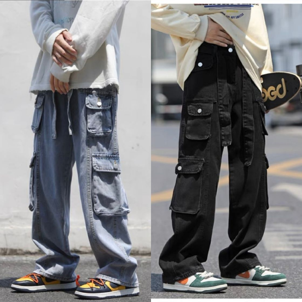 Quần jean nam ống rộng túi hộp có đai đeo quần đẹp cao cấp MẪU MỚI Hottrend
