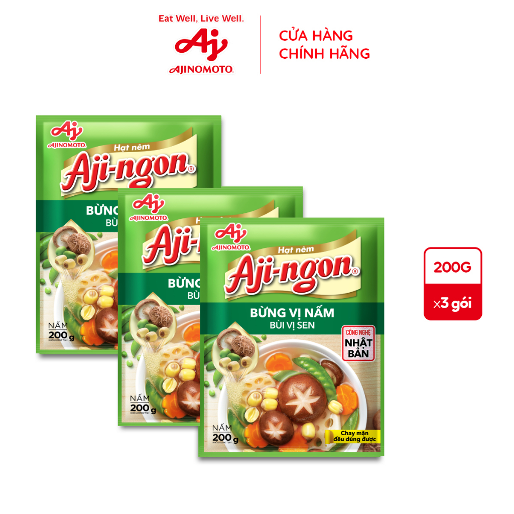 Combo 3 gói Hạt nêm Aji-ngon Nấm Hương và Hạt Sen 200g/gói