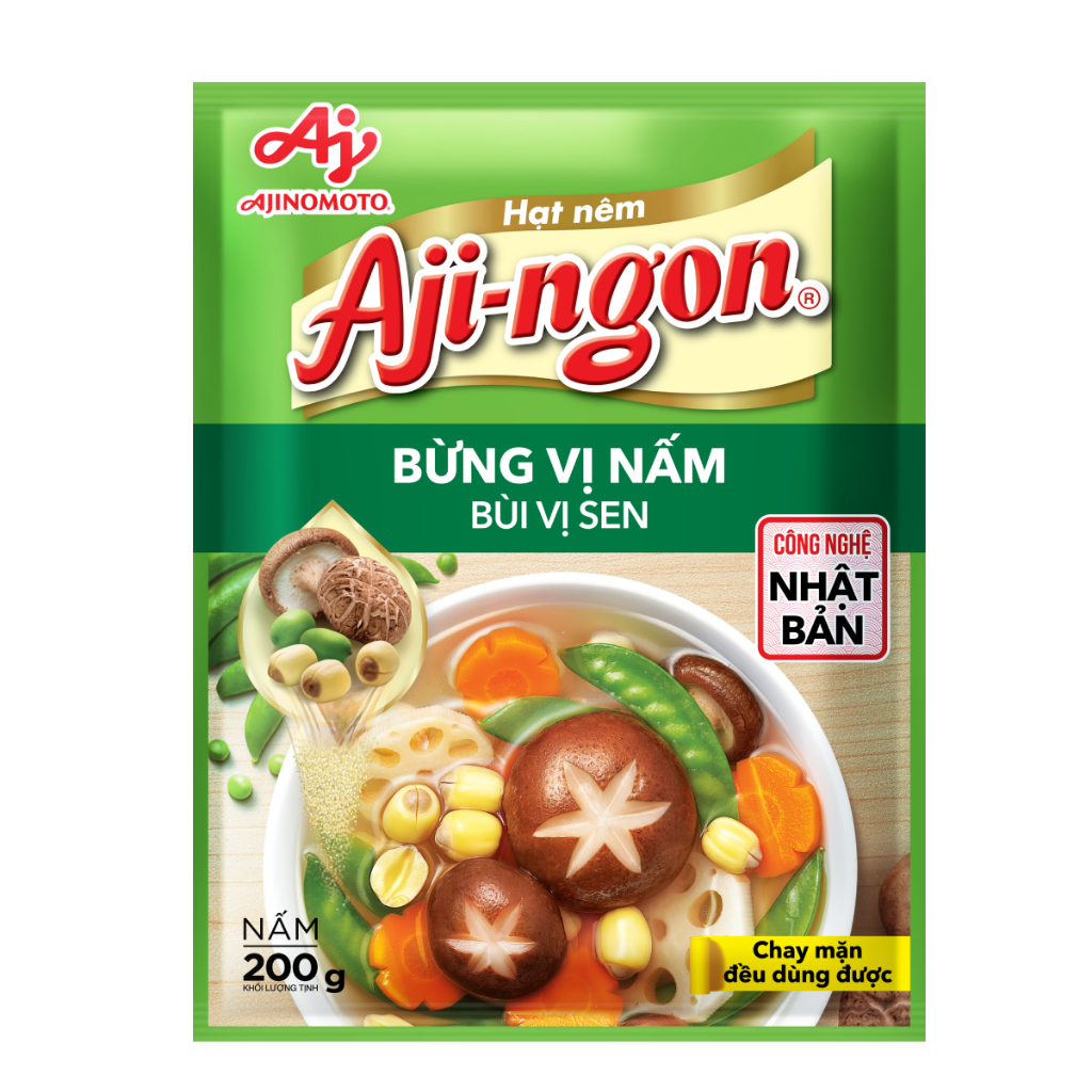 Combo 3 gói Hạt nêm Aji-ngon Nấm Hương và Hạt Sen 200g/gói