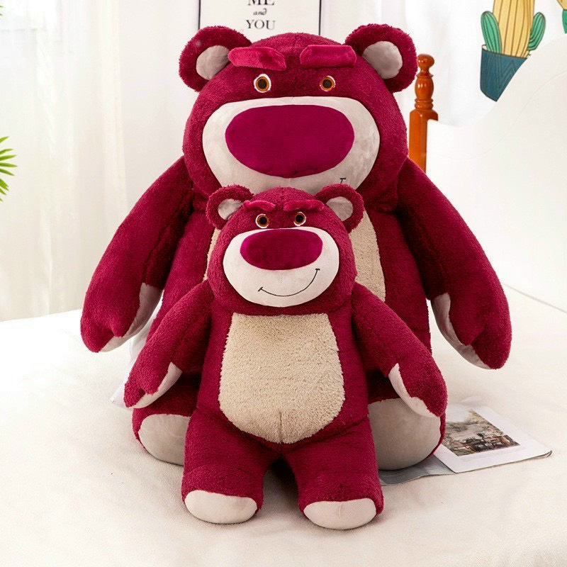 Gấu Dâu Lotso Đỏ Lông Xù Tai Dâu Cute, Lotso nhồi bông cao cấp tiemgaubong.vn