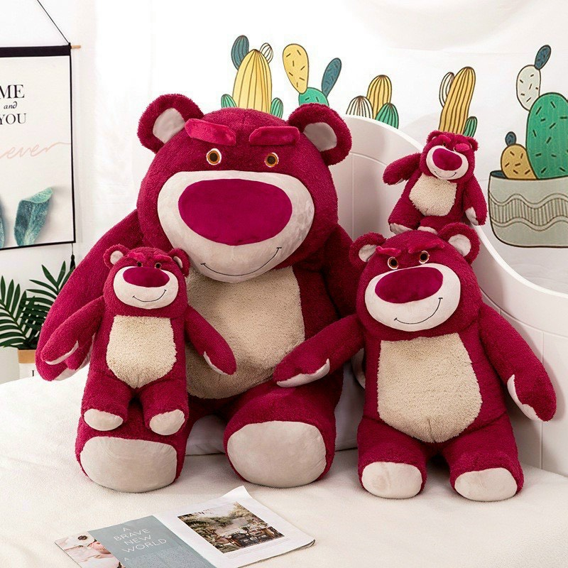 Gấu Dâu Lotso Đỏ Lông Xù Tai Dâu Cute, Lotso nhồi bông cao cấp tiemgaubong.vn