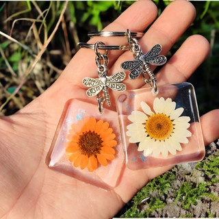 Móc khóa hoa thật handmade quà tặng epoxy Resin DIY Lilande