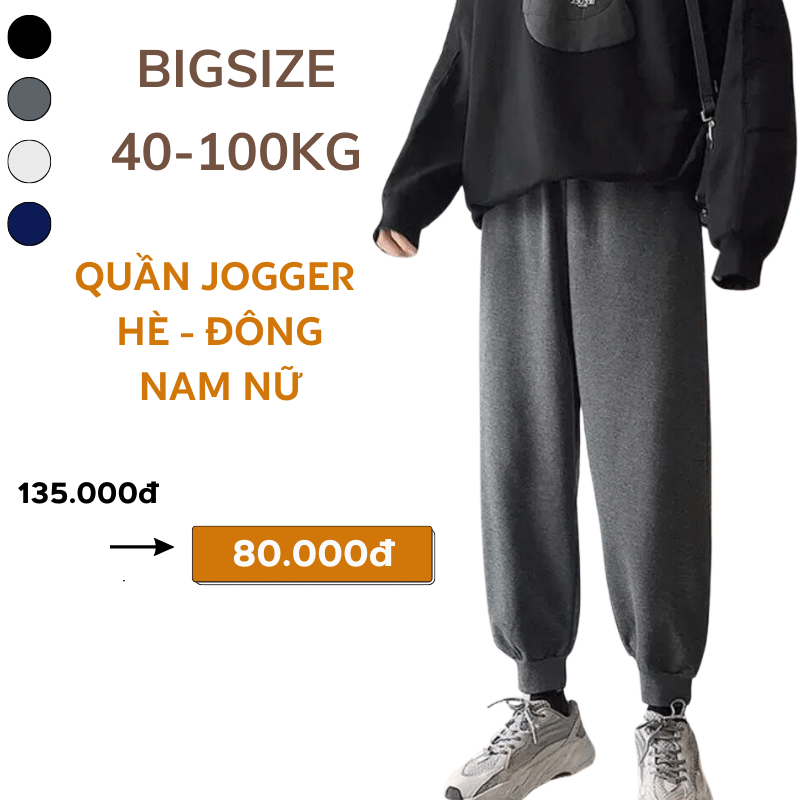 40-100kg Quần thu đông nam nữ bigsize jogger nỉ ấm