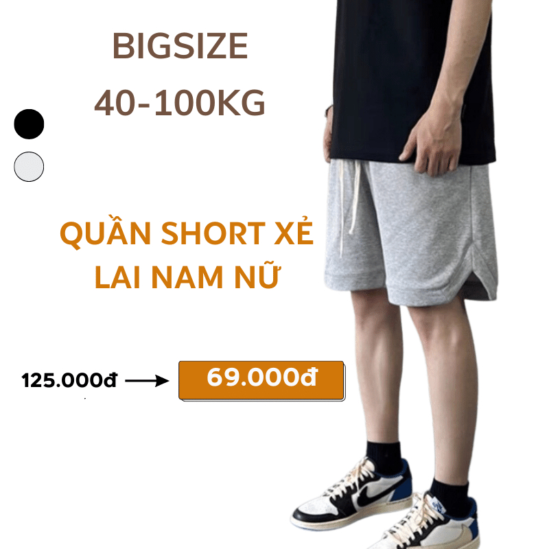 BIGSIZE 40-105kg Quần SHORT Nam Nữ thời trang Sói Store vải cotton xốp co giãn, thoáng mát (Xẻ Lai)