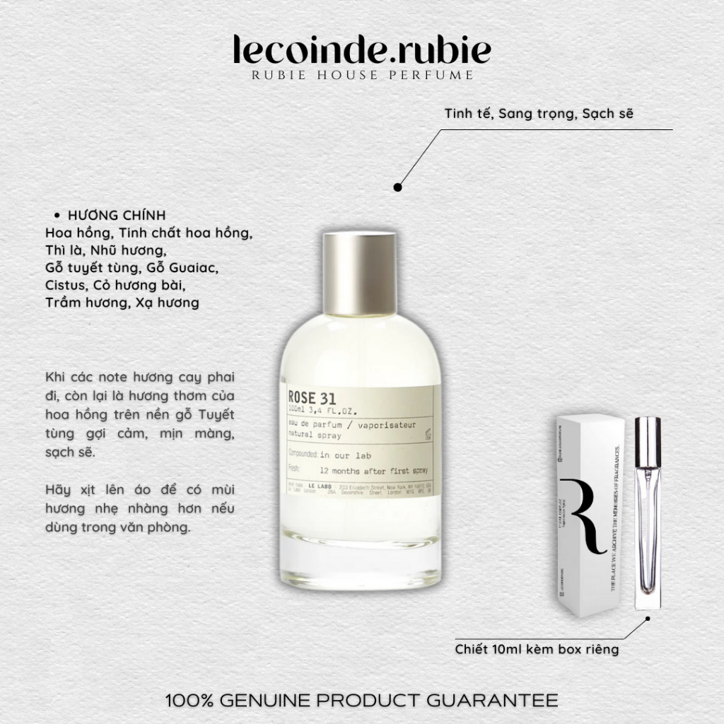 LLBo ROSE 31 • Eau De Parfum - 10ML Nước Hoa Chính Hãng