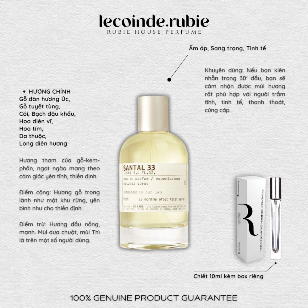LLBo SANTAL 33 • Eau de Parfum - 10ML Nước Hoa Chính Hãng