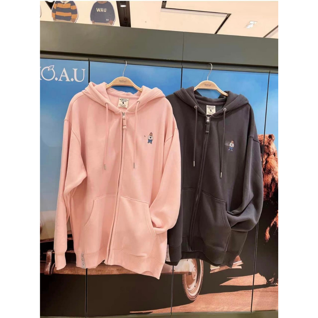 Áo WHO.A.U Steve có mũ trùm đầu Zip-up gấu nhỏ sale 90%