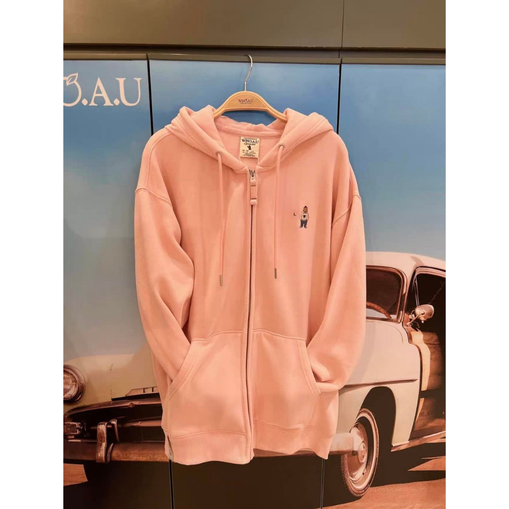 Áo WHO.A.U Steve có mũ trùm đầu Zip-up gấu nhỏ sale 90%