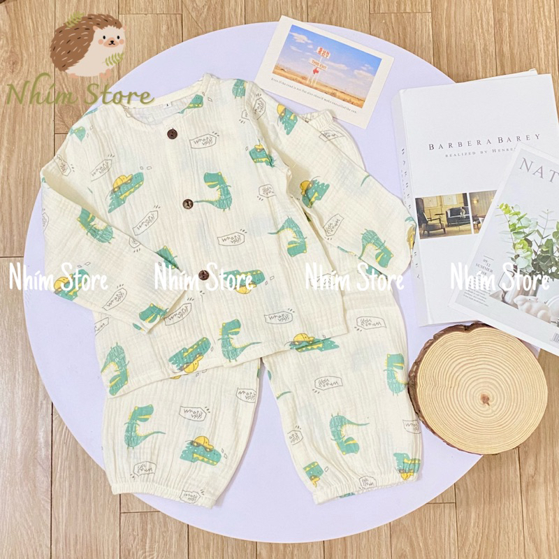 BỘ ĐỒ MẶC NHÀ PIJAMA CHO BÉ XÔ MUSLIN HỌA TIẾT ĐÁNG YÊU