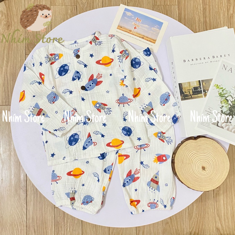 BỘ ĐỒ MẶC NHÀ PIJAMA CHO BÉ XÔ MUSLIN HỌA TIẾT ĐÁNG YÊU