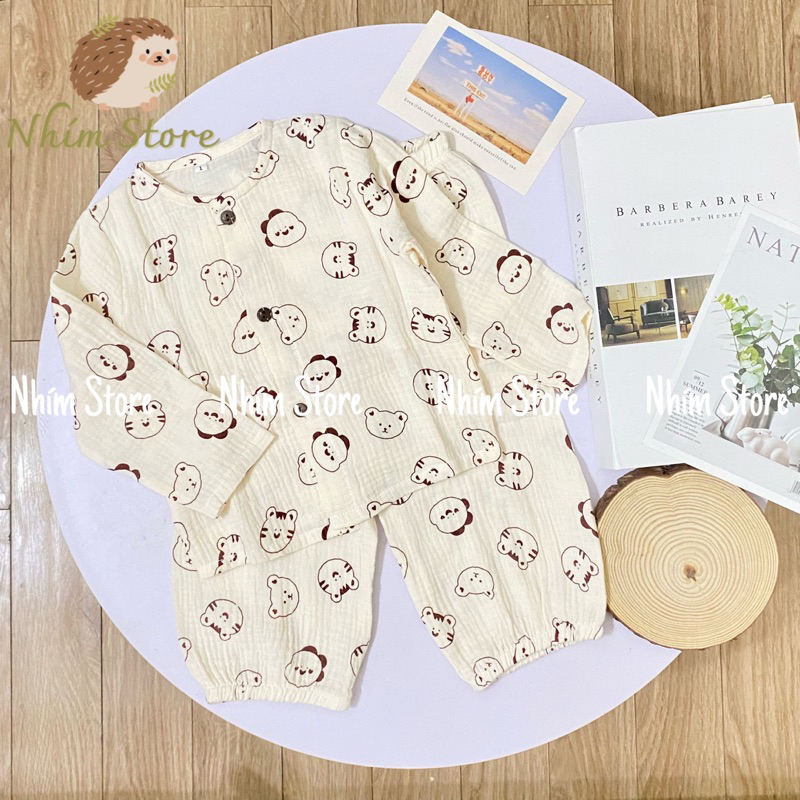 BỘ ĐỒ MẶC NHÀ PIJAMA CHO BÉ XÔ MUSLIN HỌA TIẾT ĐÁNG YÊU