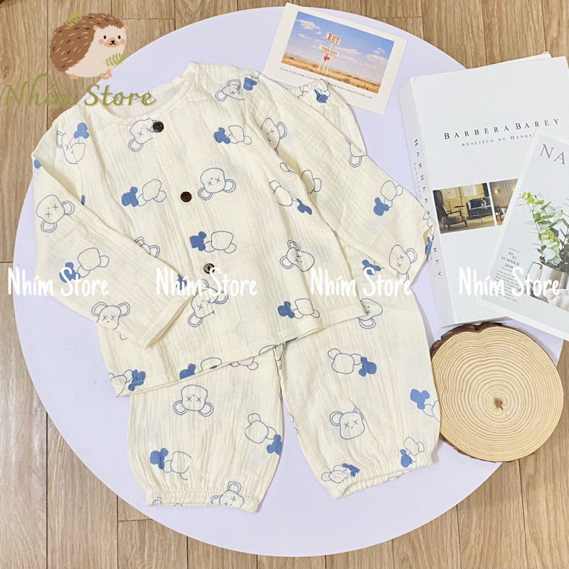 BỘ ĐỒ MẶC NHÀ PIJAMA CHO BÉ XÔ MUSLIN HỌA TIẾT ĐÁNG YÊU