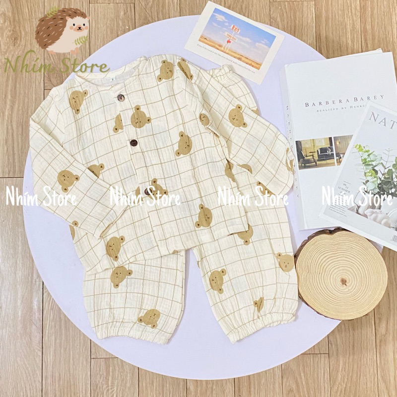 BỘ ĐỒ MẶC NHÀ PIJAMA CHO BÉ XÔ MUSLIN HỌA TIẾT ĐÁNG YÊU