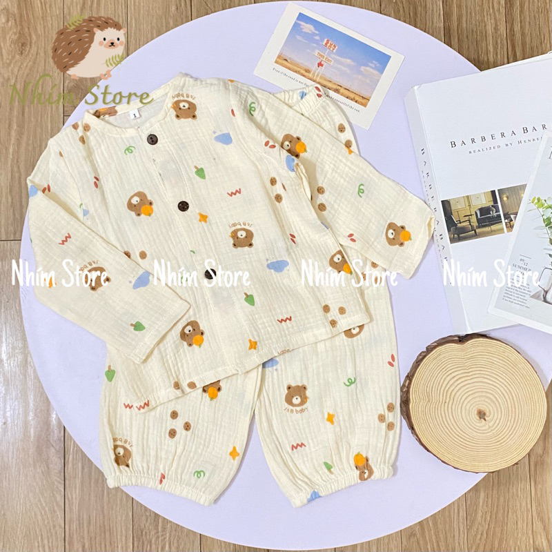 BỘ ĐỒ MẶC NHÀ PIJAMA CHO BÉ XÔ MUSLIN HỌA TIẾT ĐÁNG YÊU
