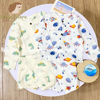 BỘ ĐỒ MẶC NHÀ PIJAMA CHO BÉ XÔ MUSLIN HỌA TIẾT ĐÁNG YÊU