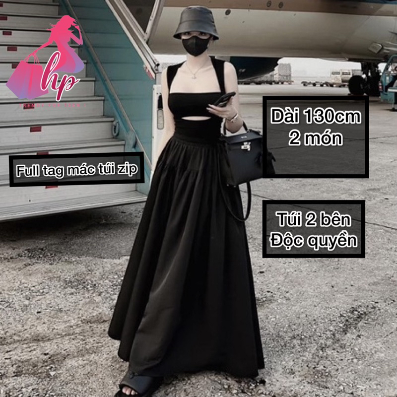 Đầm maxi 3 lỗ kèm áo ống quây ngang dáng dài, váy nữ body xoè 2 món dự tiệc sang chảnh G322