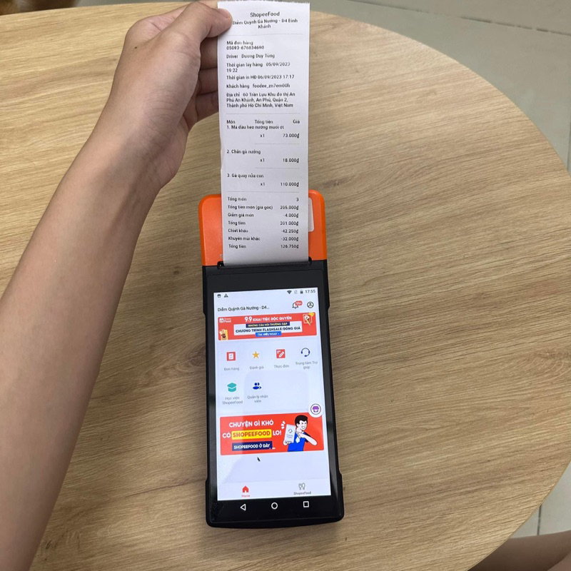 Máy Pos Sunmi V2 Pro in đơn giao hàng grab, shopee, baemin-tặng 30 cuộn giấy in bill-95%