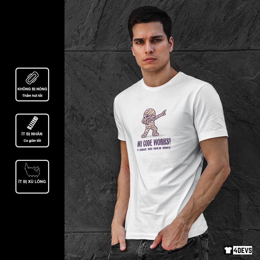 Áo thun IT tay ngắn Unisex Lập trình viên - My Code Works - I have no idea