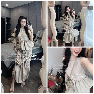 Sét áo babydoll sát nách + chân váy dúm