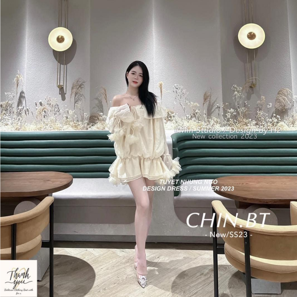 -Áo kiểu trễ vai hàng Quảng Châu phong cách tiểu thư kèm ảnh thật