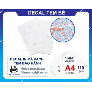 Decal tem dẻo bảo hành khổ a4 xấp 10 tờ