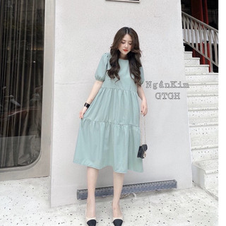  Váy bầu babydoll màu xanh đủ 3 size từ 45-75kg