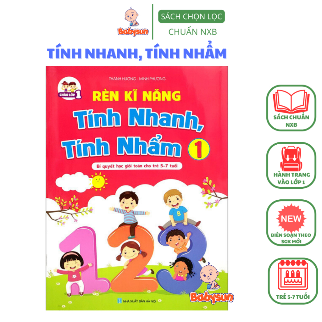Sách- Rèn Kĩ Năng Tính Nhanh,Tính Nhẩm-Bí quyết học giỏi toán- Dành Cho Bé 5-7 Tuổi- Sách Học Toán