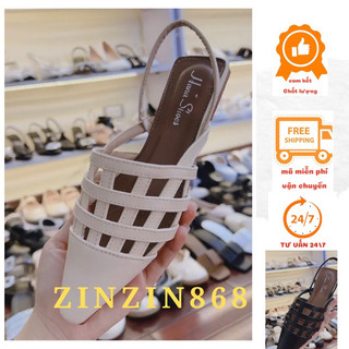 Sandal nữ đan dây mũi nhọn thoáng khí êm chân gót 2cm-dép nữ đan dây có quai hậu mũi nhọn