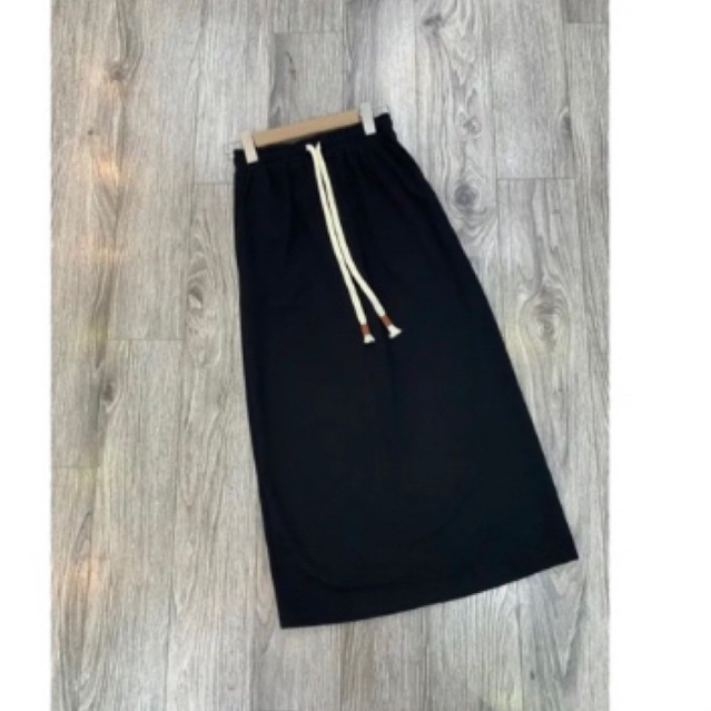 Chân váy tăm dây rút , chân váy midi dáng dài có xẻ sau 4m