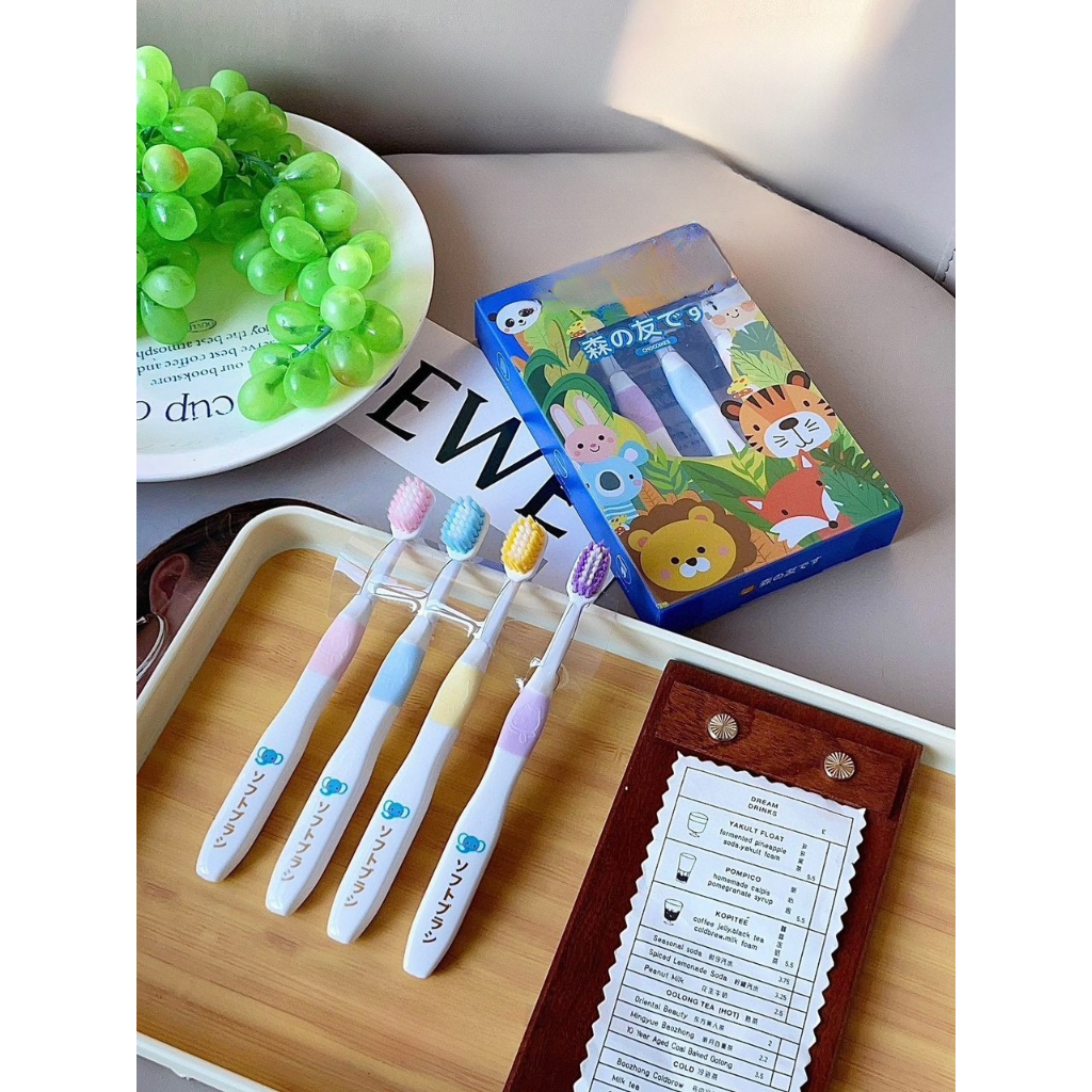 Bàn chải đánh răng cho bé sét 4 bàn chải mềm siêu đẹp