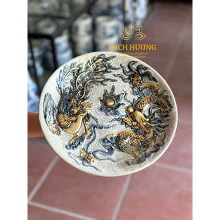 Full size mâm bồng rồng phượng men rạn bát tràng