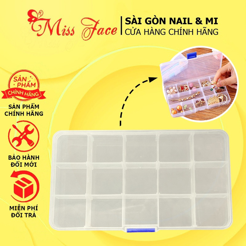 Hộp nhựa 15 ô đựng charm đá - Hộp nhựa đựng phụ kiện các loại giá siêu rẻ . Dụng cụ đựng charm đá có nắp cài chắc chắn
