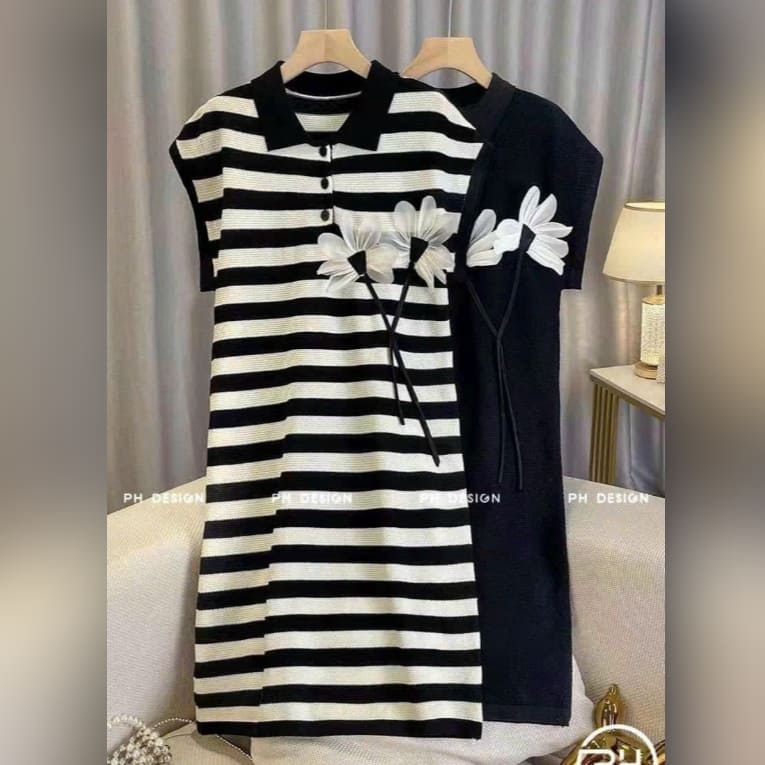 Đầm Bầu Tết Váy Bầu Cổ Sơ Mi Dáng Suong Đính Hoa Thời Trang Dễ Mặc Chất Thun Mềm Mại HD2703 Honey Mommy