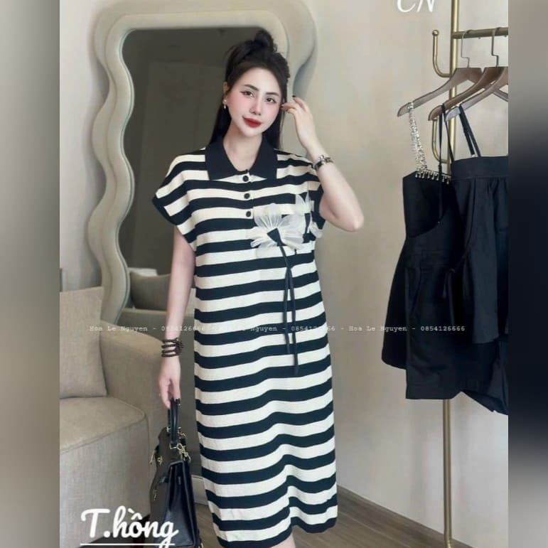 Đầm Bầu Tết Váy Bầu Cổ Sơ Mi Dáng Suong Đính Hoa Thời Trang Dễ Mặc Chất Thun Mềm Mại HD2703 Honey Mommy