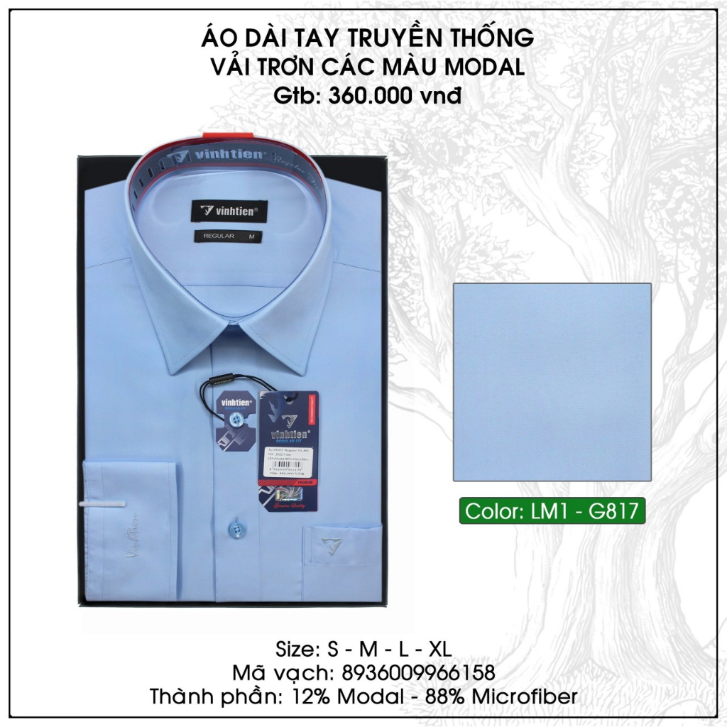 Áo Sơ Mi Dài Tay Trơn Màu - Dáng Regular Vạt Ngang Vĩnh Tiến
