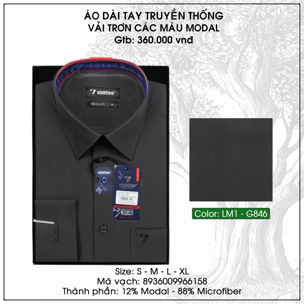 Áo Sơ Mi Dài Tay Trơn Màu - Dáng Regular Vạt Ngang Vĩnh Tiến