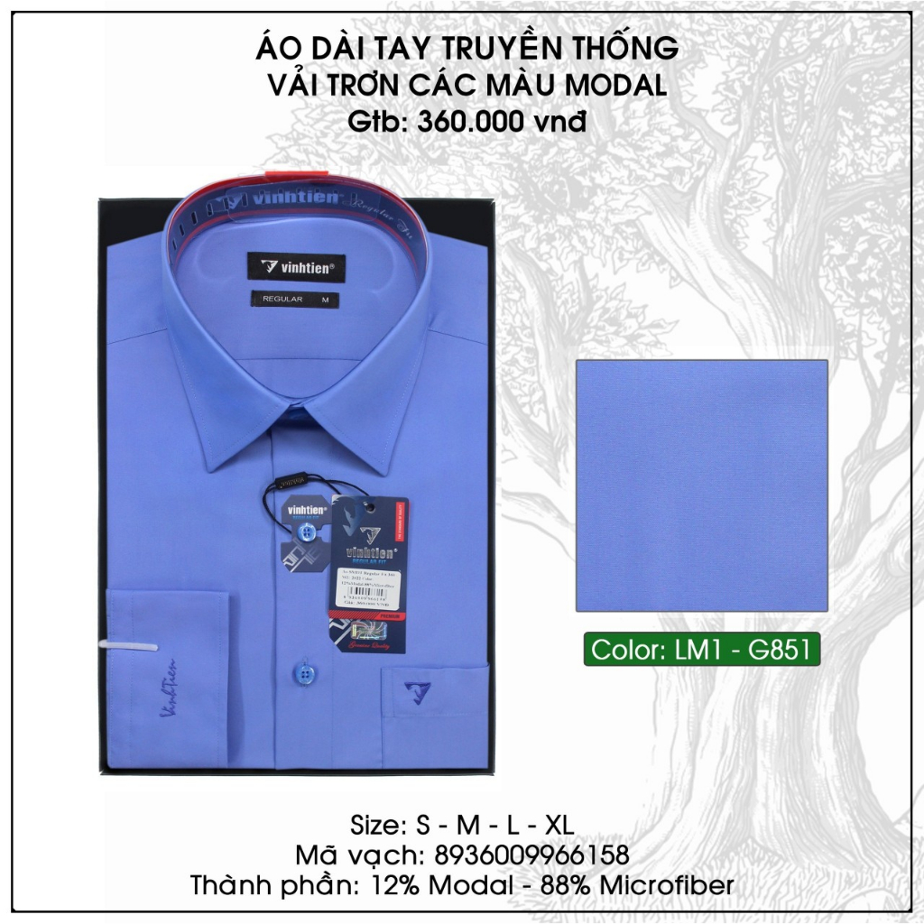Áo Sơ Mi Dài Tay Trơn Màu - Dáng Regular Vạt Ngang Vĩnh Tiến