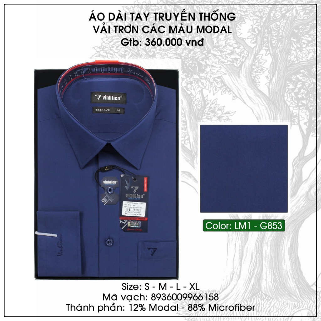 Áo Sơ Mi Dài Tay Trơn Màu - Dáng Regular Vạt Ngang Vĩnh Tiến