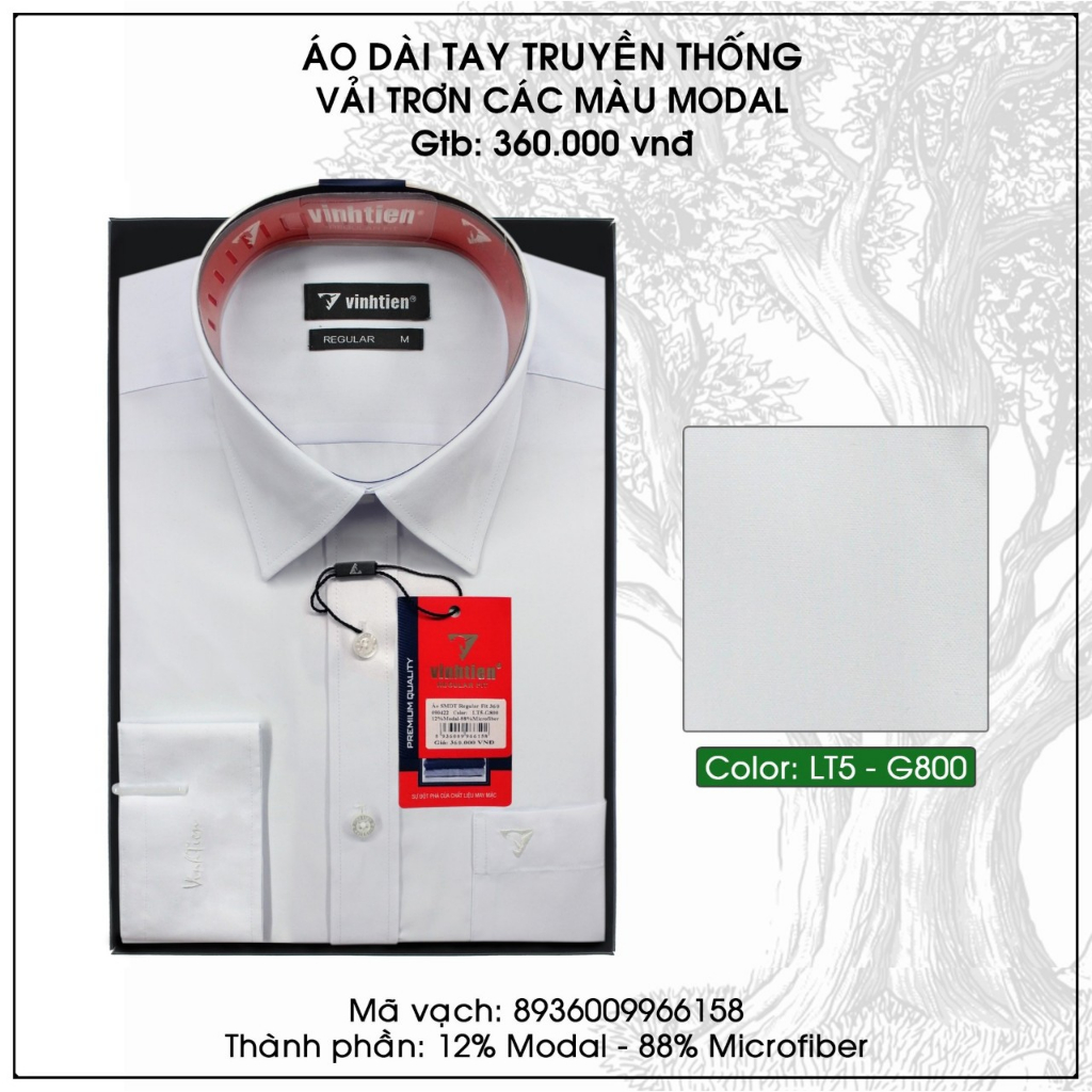 Áo Sơ Mi Dài Tay Trơn Màu - Dáng Regular Vạt Ngang Vĩnh Tiến