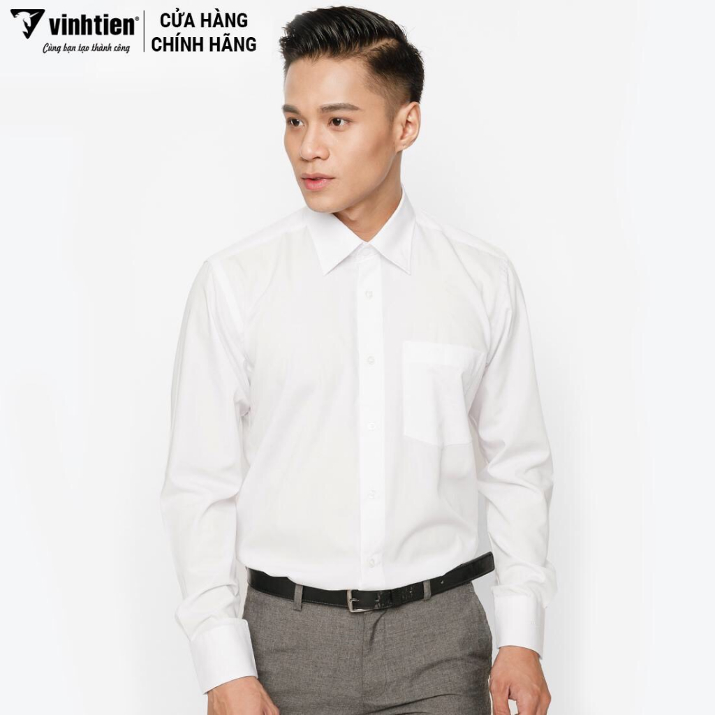 Áo Sơ Mi Dài Tay Trơn Màu - Dáng Regular Vạt Ngang Vĩnh Tiến