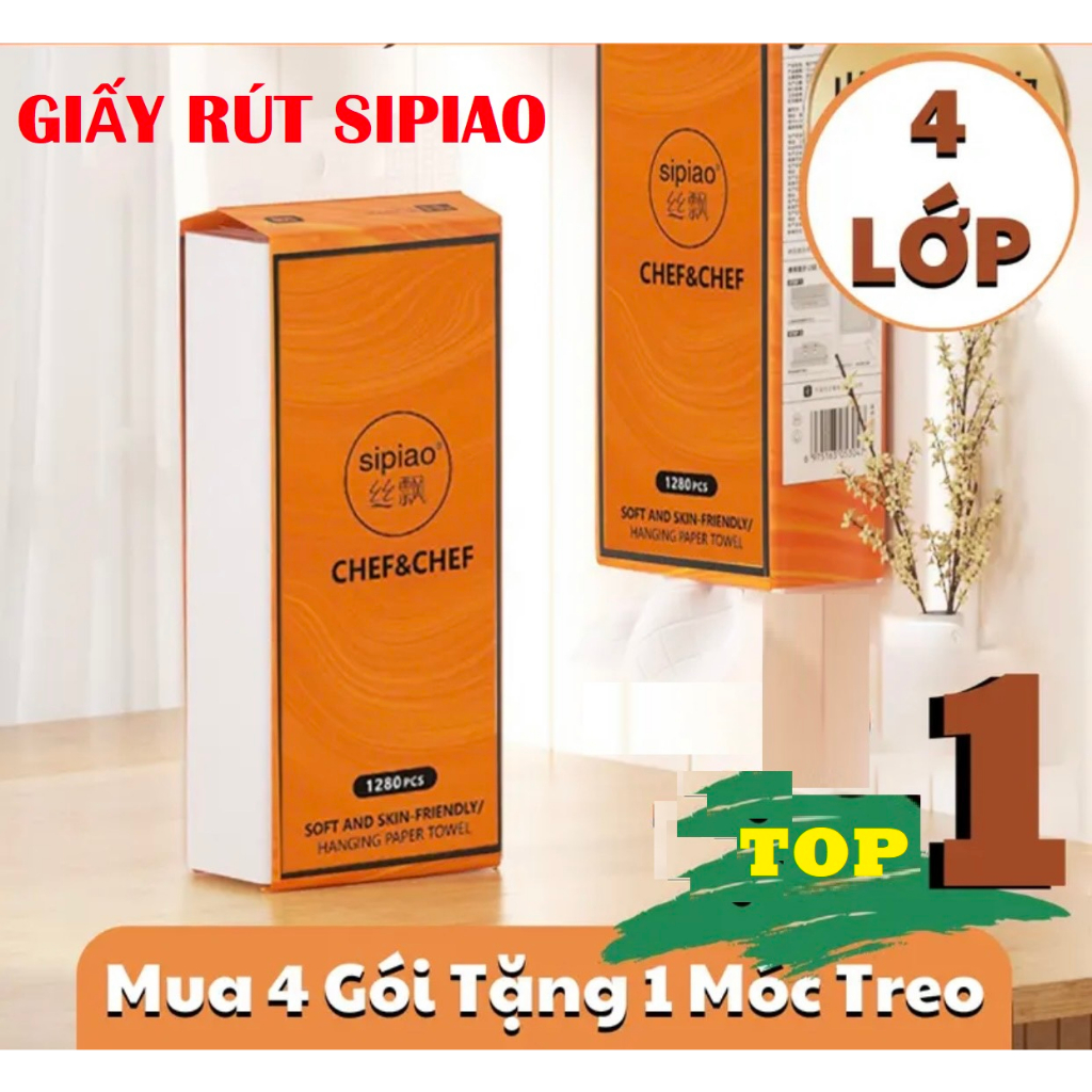 Thùng 4 túi giấy rút Sipiao Chef&Chef 1280 tờ / Thùng 30 giấy cầu vồng Xinmier