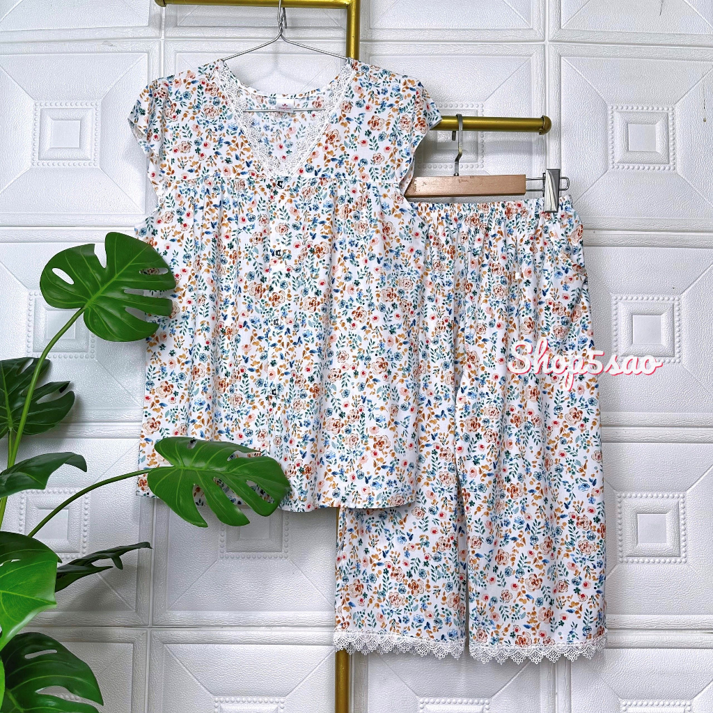 Bộ lanh mặc nhà, đồ bộ tole nữ SHOP5SAO quần lửng có túi